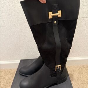 “New” Jones Newyork Black Knee-High Boots with Gold Buckles size8